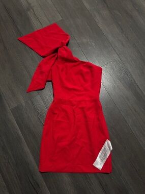 Dress the Population Red One-Shoulder Tie Mini Dress XXS